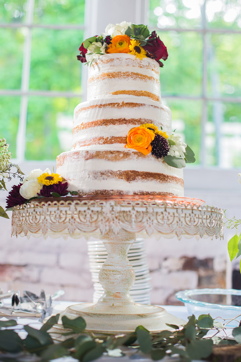 Naked Wedding Cake Pistachio Wedding Cake with Fresh Flowers