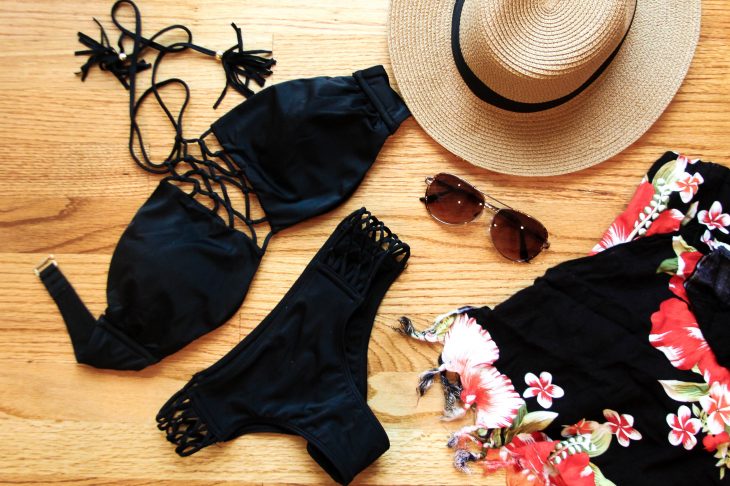 Summer Black Bikini Flat Lay