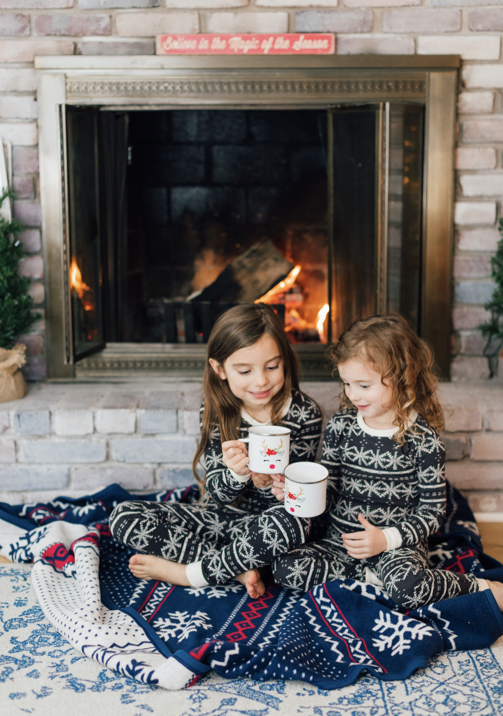 Burts Bees Baby Matching Pajamas for Girls for Christmas hot cocoa by the fire