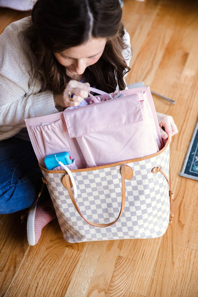 Diaper Bag Essentials for a Toddler Mom using Tote Savvy in Blush