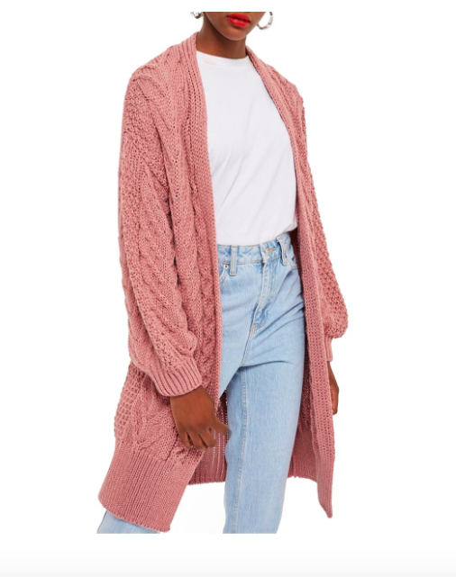 Pink knit open front long sweater
