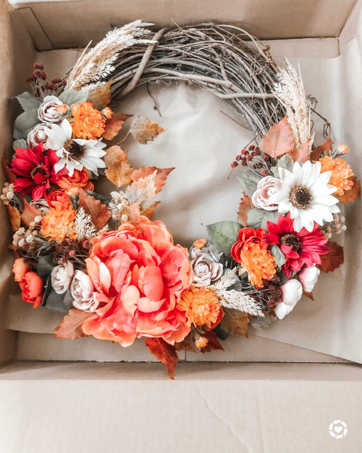 Orange White Pink Green Floral Fall Wreath