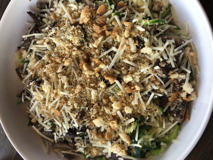 Zucchini Truffle Mac at Noodles & Company made with Zoodles, Truffle Mac Sauce, and Mushrooms