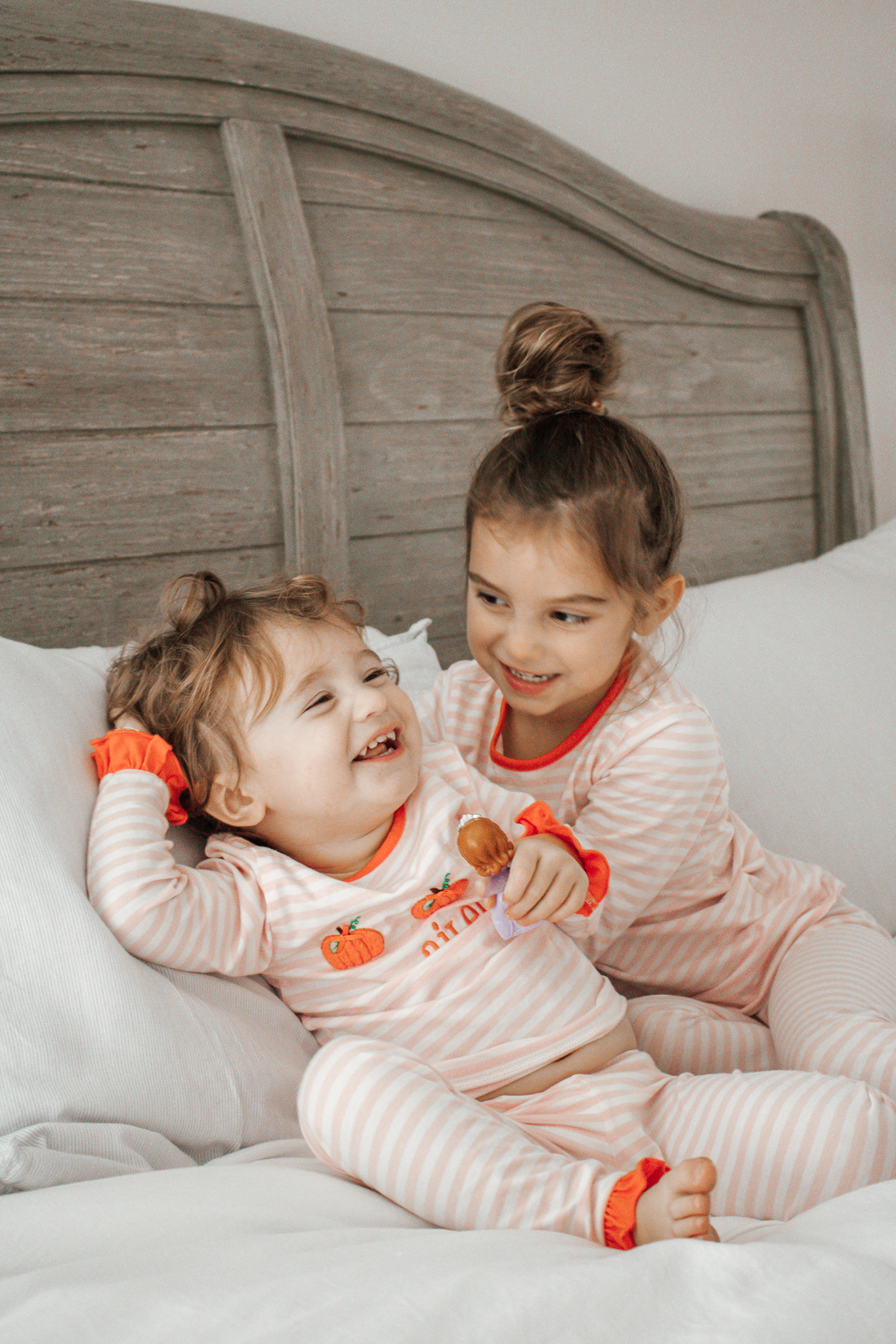 Sisters in Matching Fall Pajamas