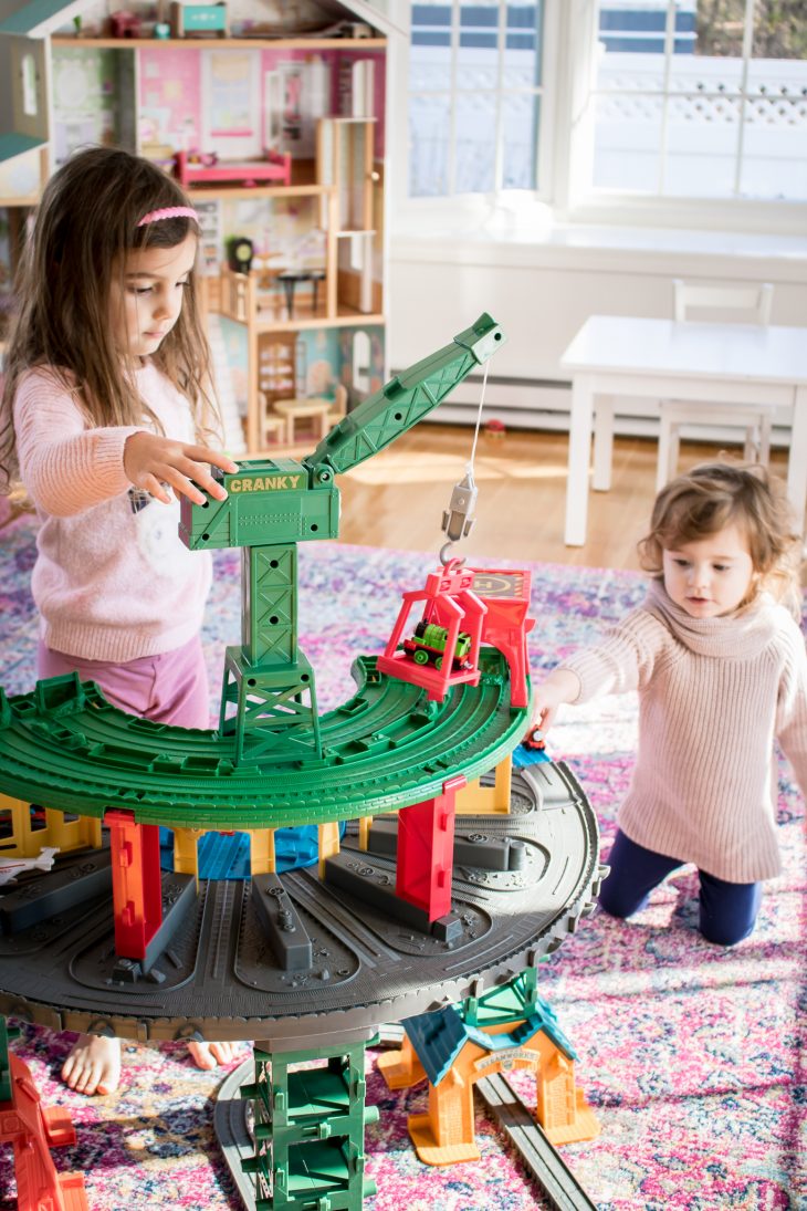 Sisters Playing with Thomas the Train