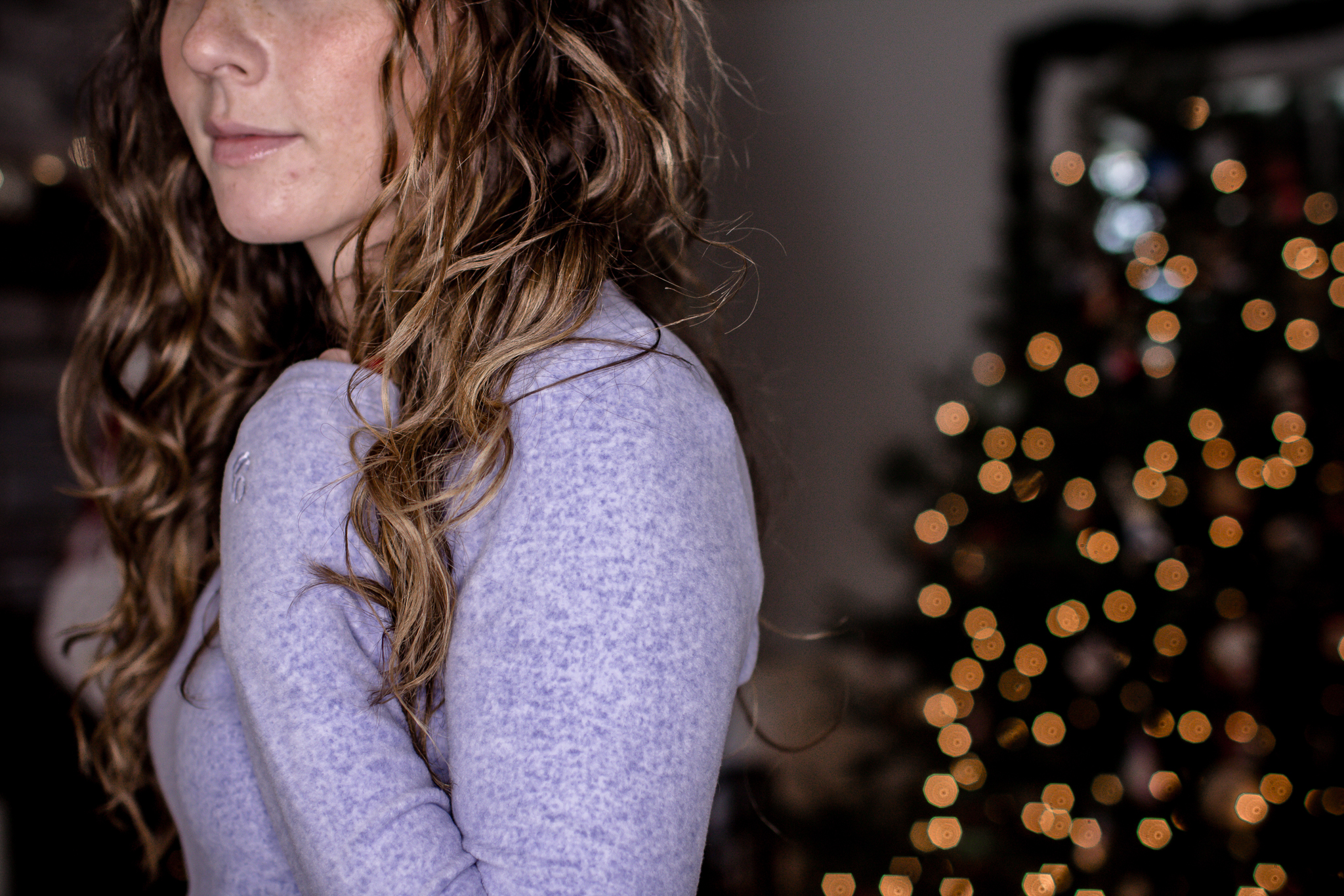 Purple Fleece Crew Neck with Christmas Tree in Background Cuddl Duds