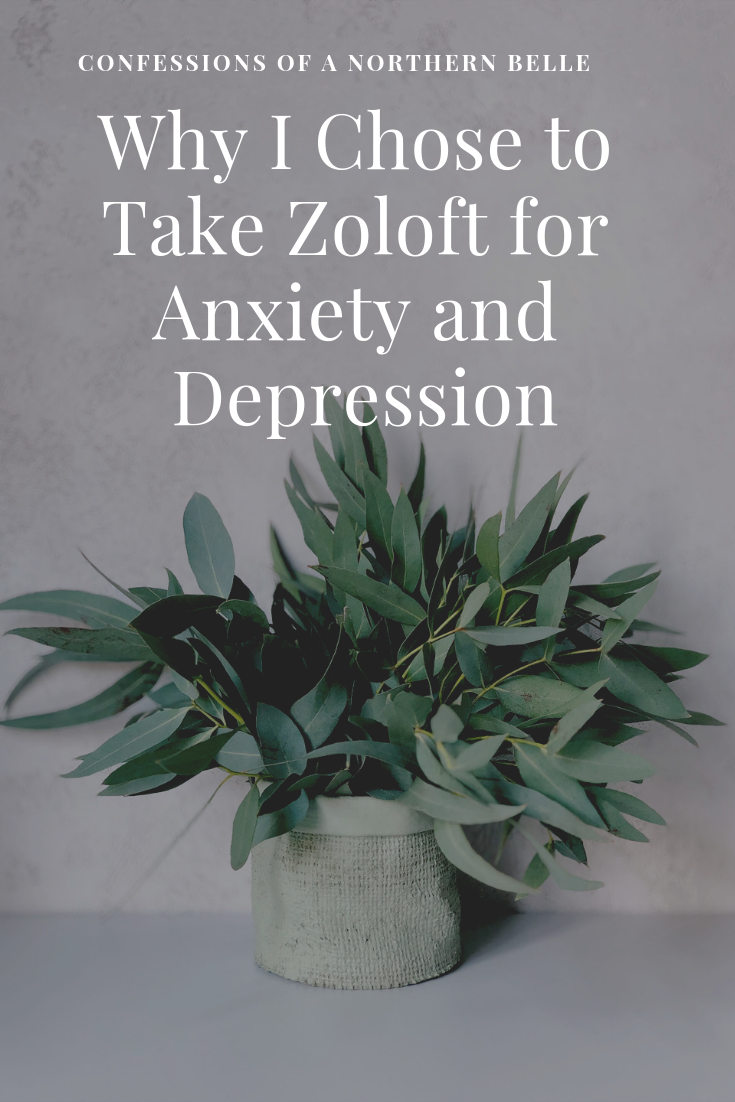 Shaded photo of a plant with text overlaying Why I Chose to Take Zoloft for Anxiety and Depression