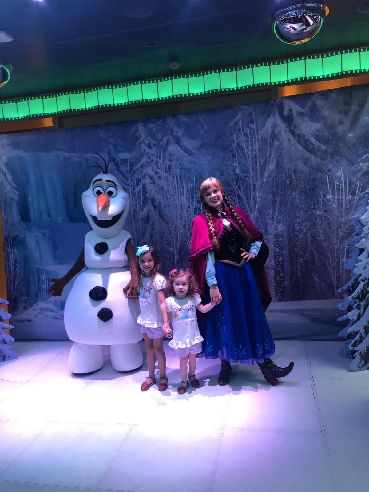 Little Girls with Olaf and Ana on Disney Cruise