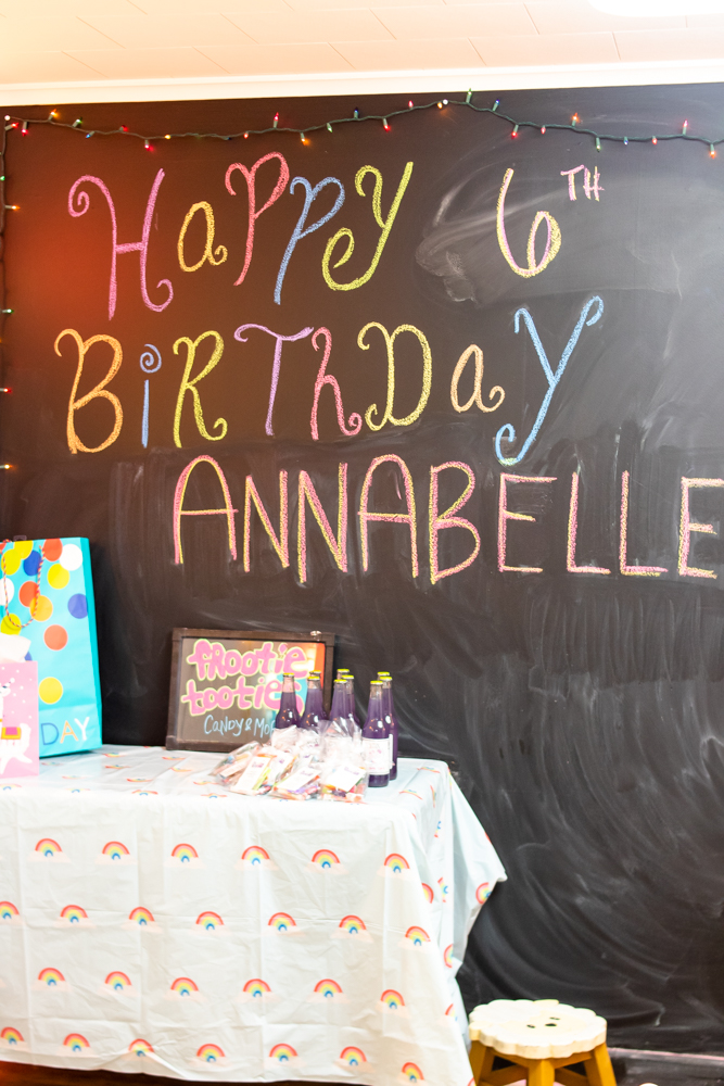 chalkboard sign happy 6th birthday annabelle presents and goody bags