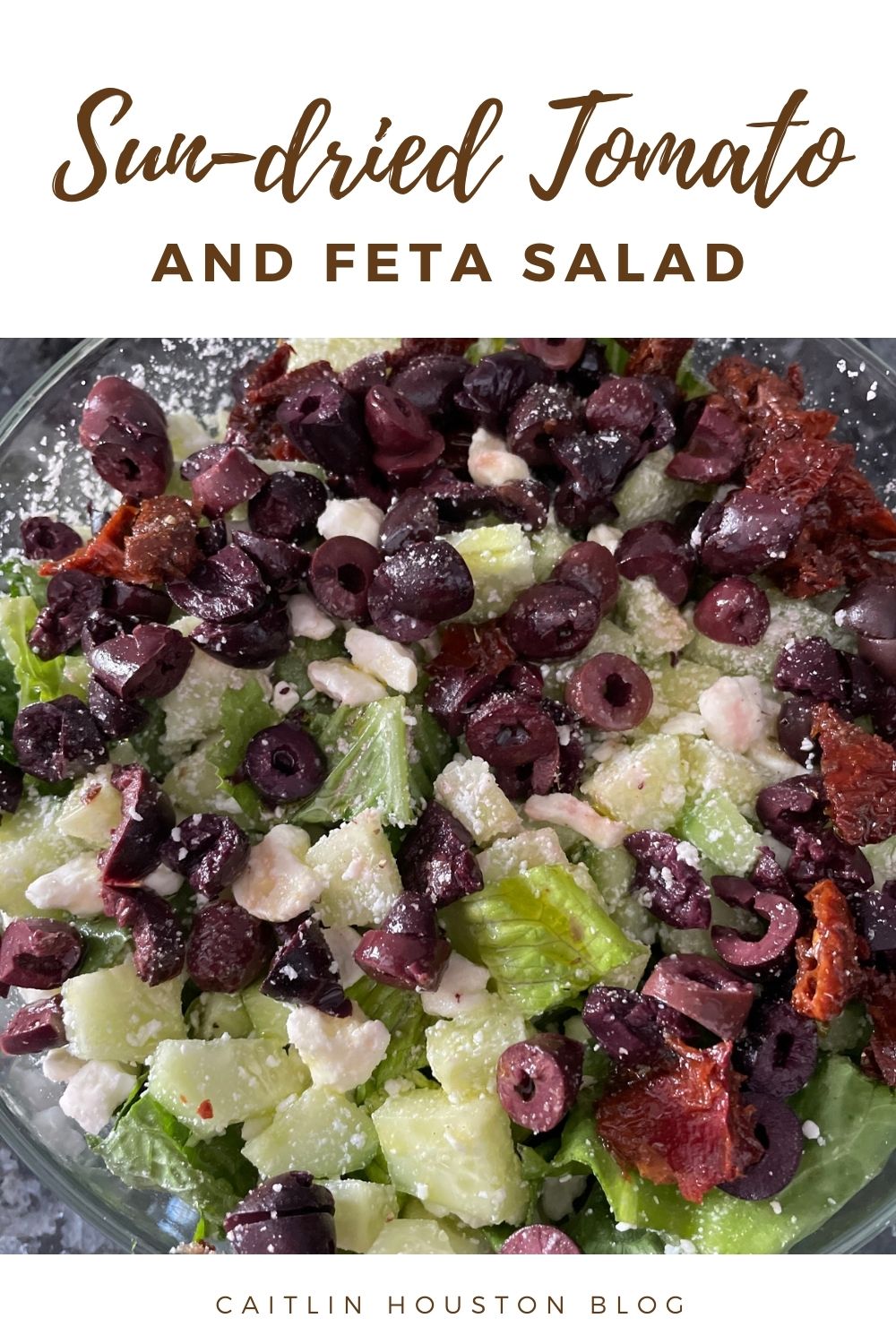Sun-dried Tomato and Feta Salad with Cucumbers and Romaine Lettuce 