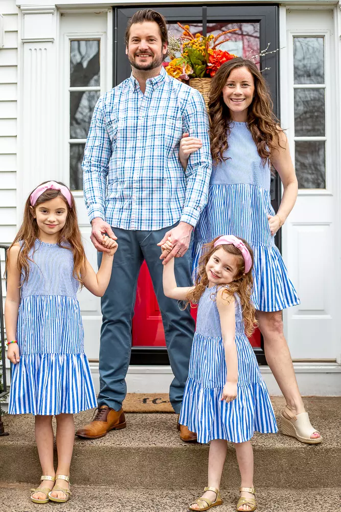 Family in Matching Blue outfits for Spring