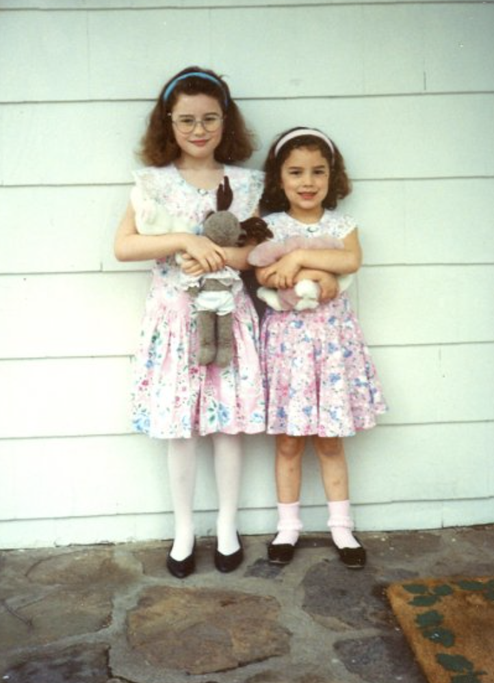 sisters in matching Easter dresses