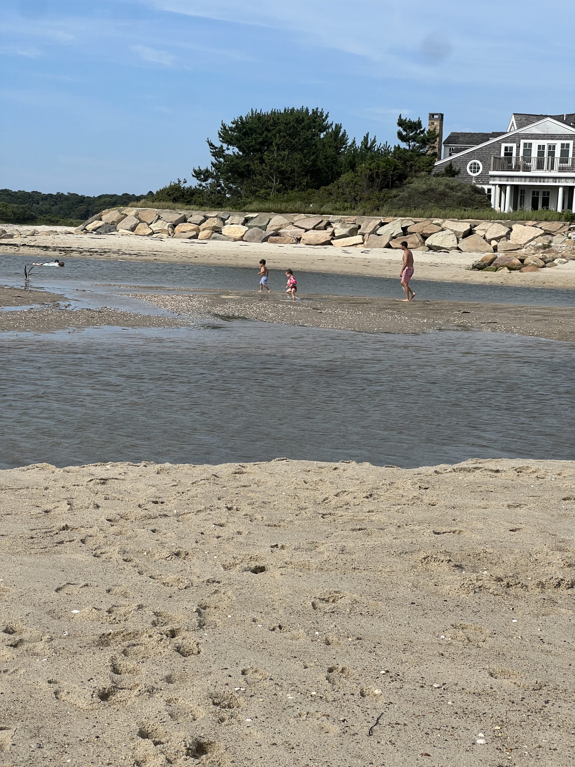 Low Tide Ridgevale Beach Dads and Kids swimming