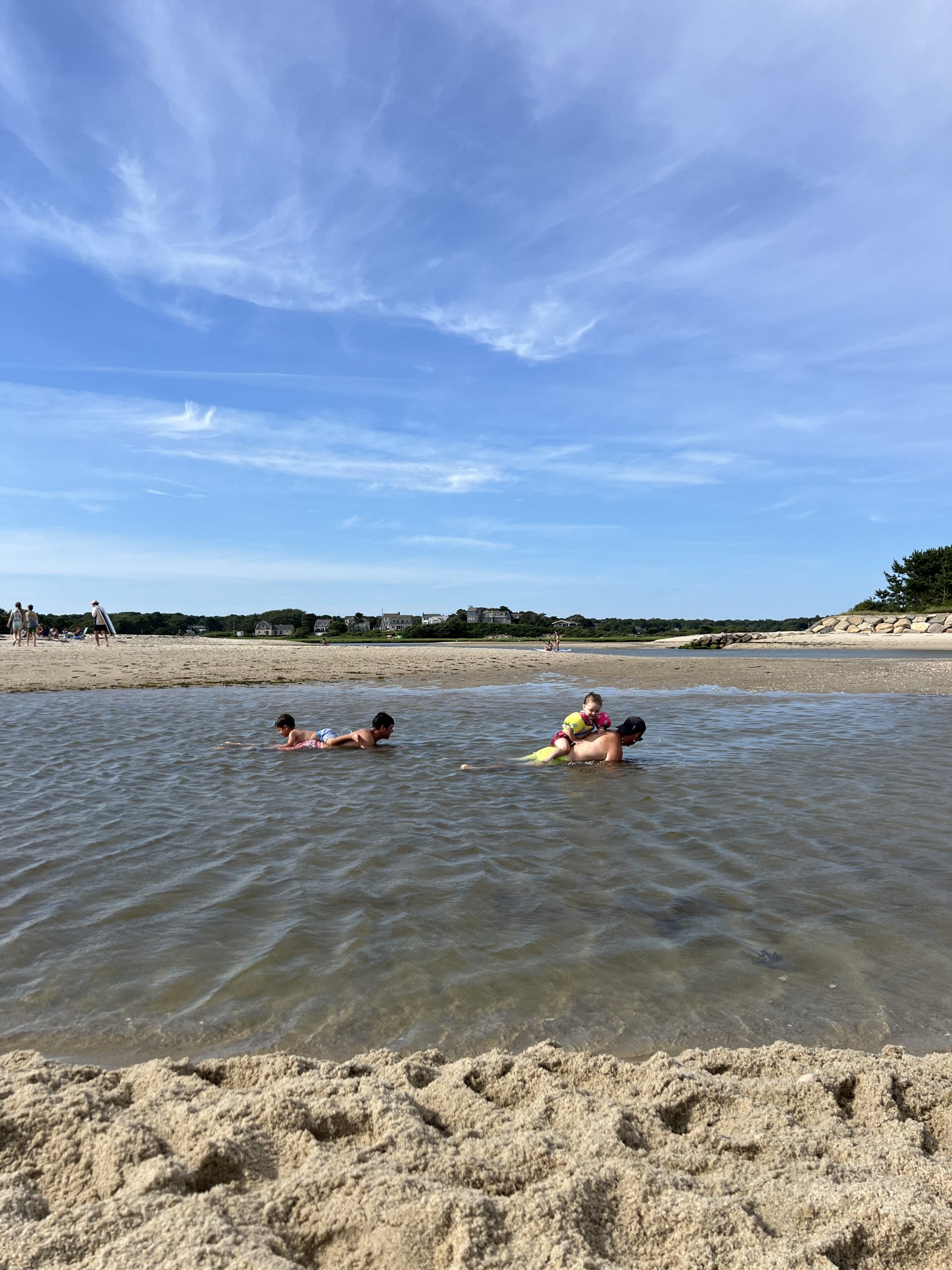Low Tide Ridgevale Beach Dads and Kids swimming