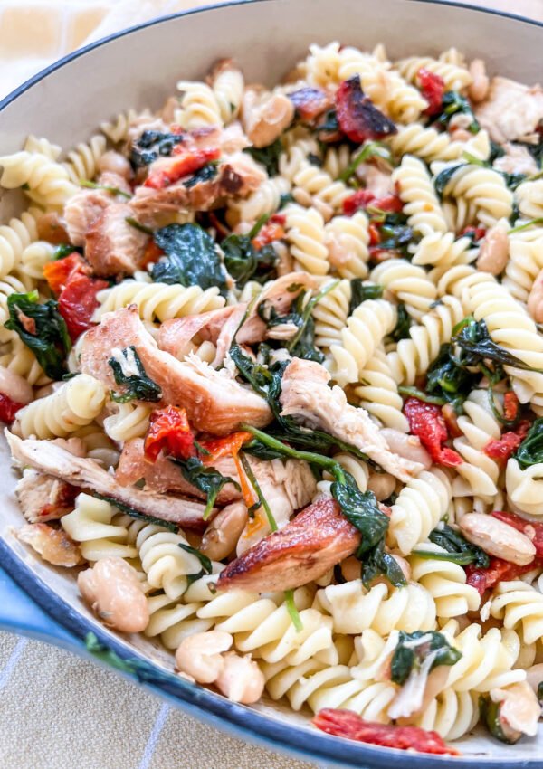 Sun-dried Tomato White Bean Pasta with Chicken and Spinach