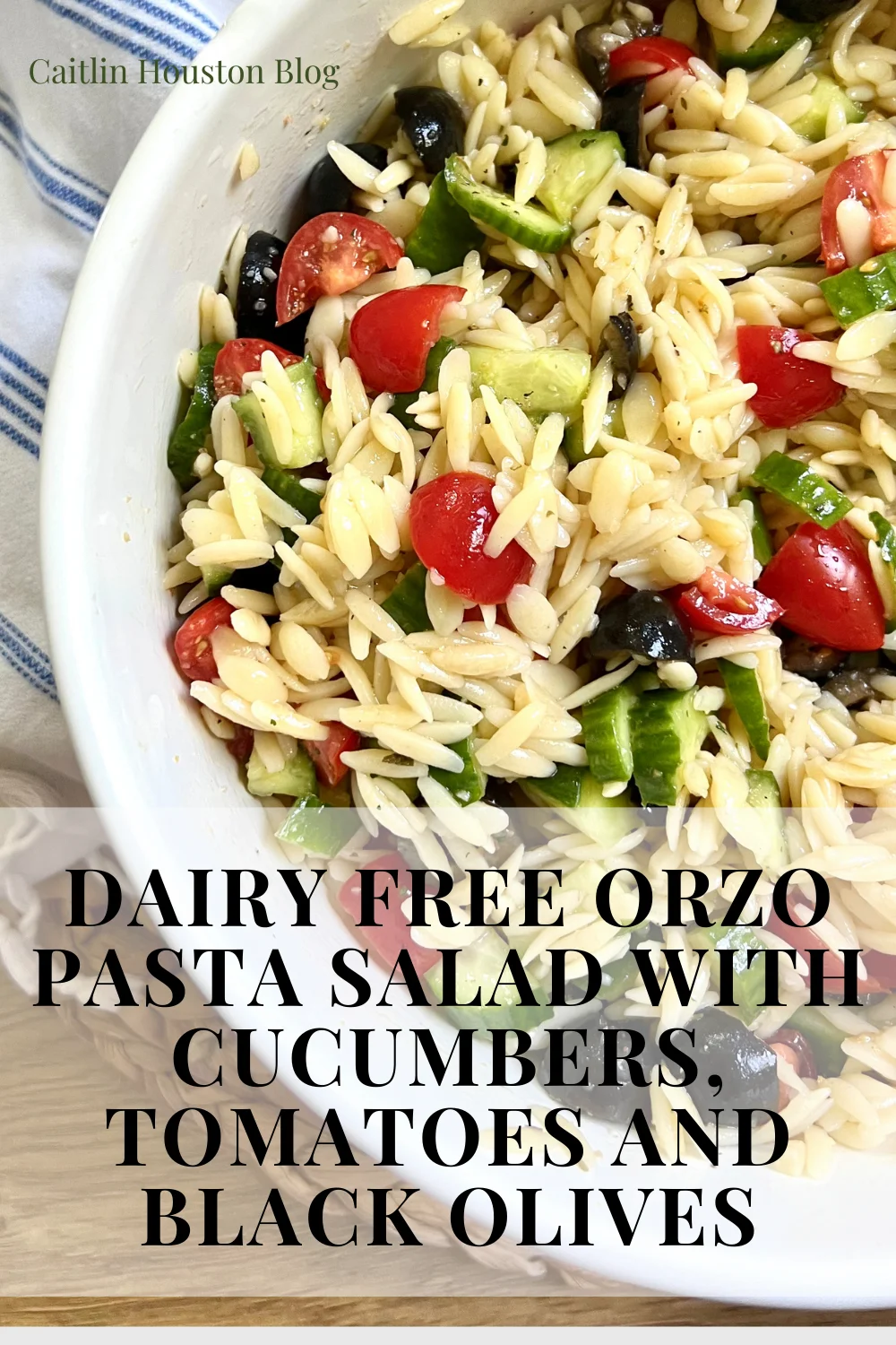 Orzo Pasta Salad with Cucumbers Tomatoes Black Olives
