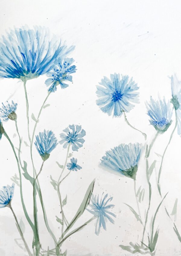 Watercolor Blue Flower Painting June 2023