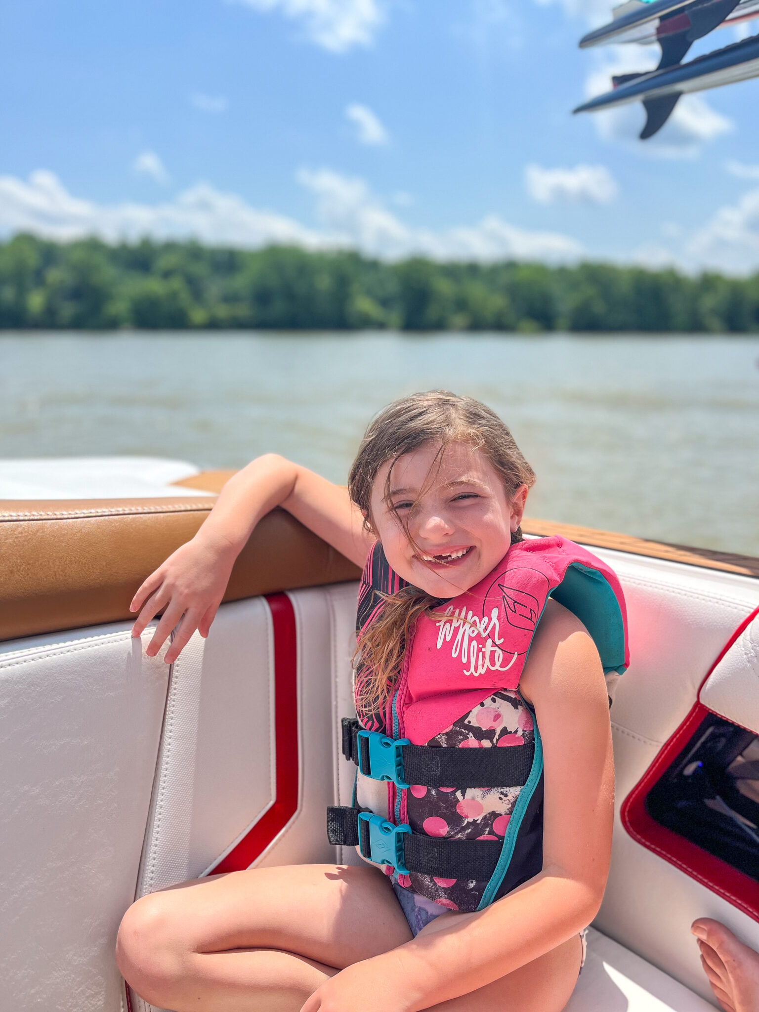 7 year old in life jacket on boat ohio
