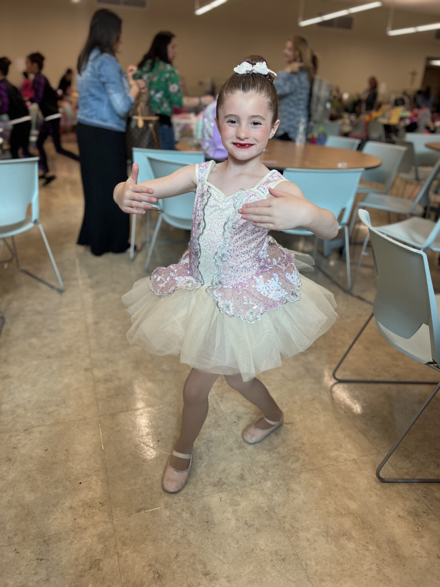 little girl in pink and cream tutu ballet dance recital
