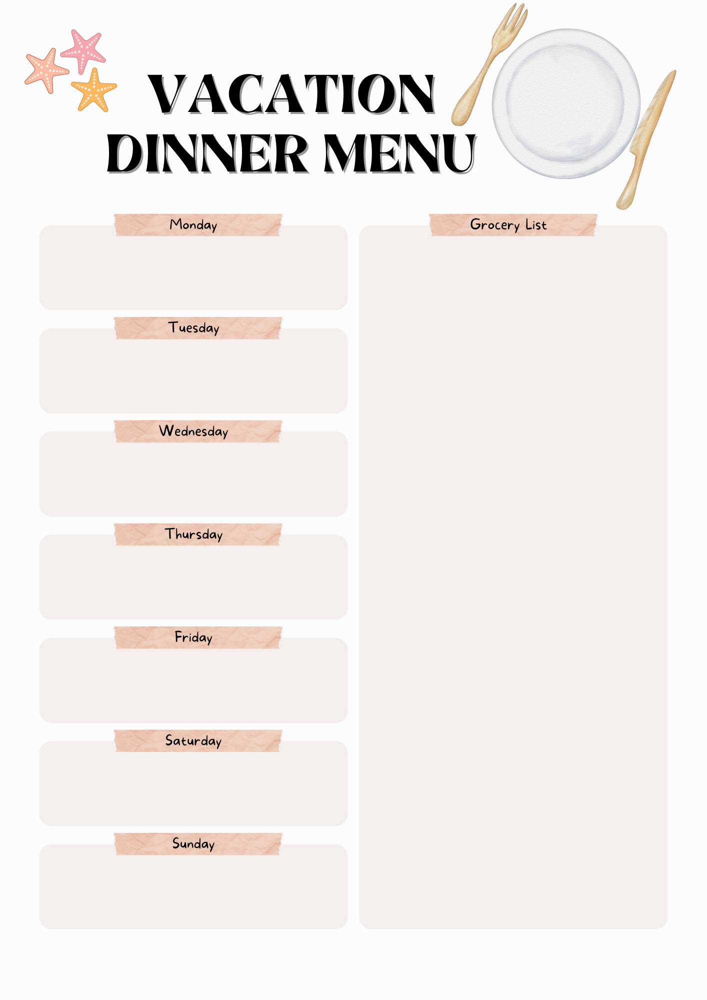 Printable Family-Friendly Vacation Meal Planners