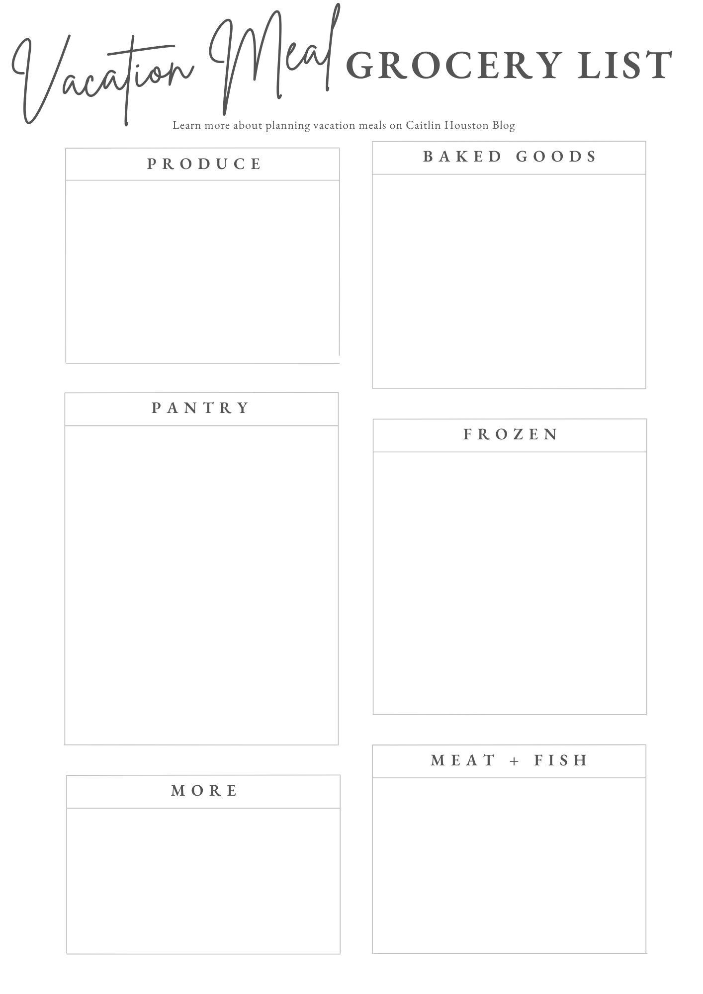 Vacation Grocery List Organizer