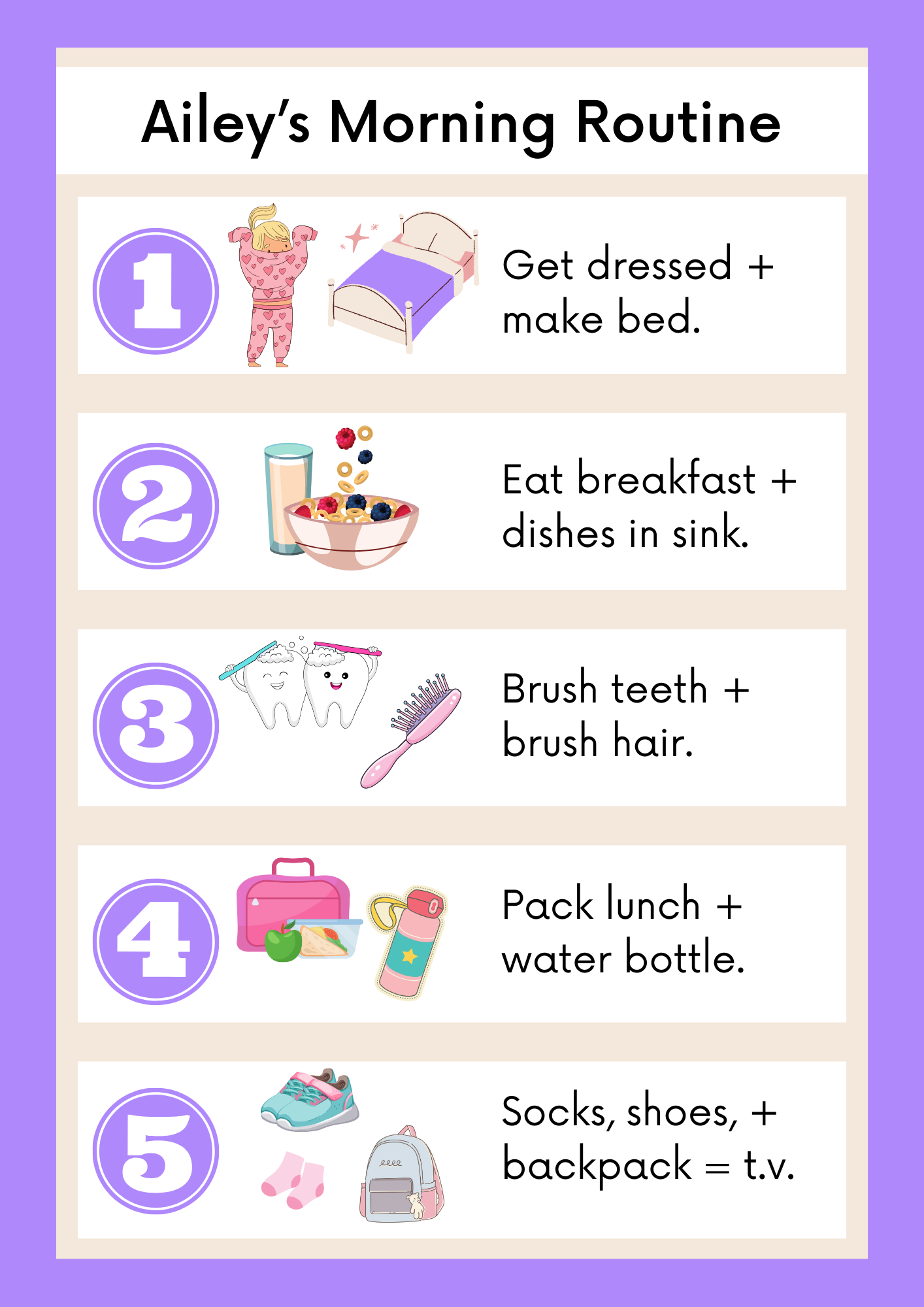 Young Kids Back to School Morning Checklist with Pictures