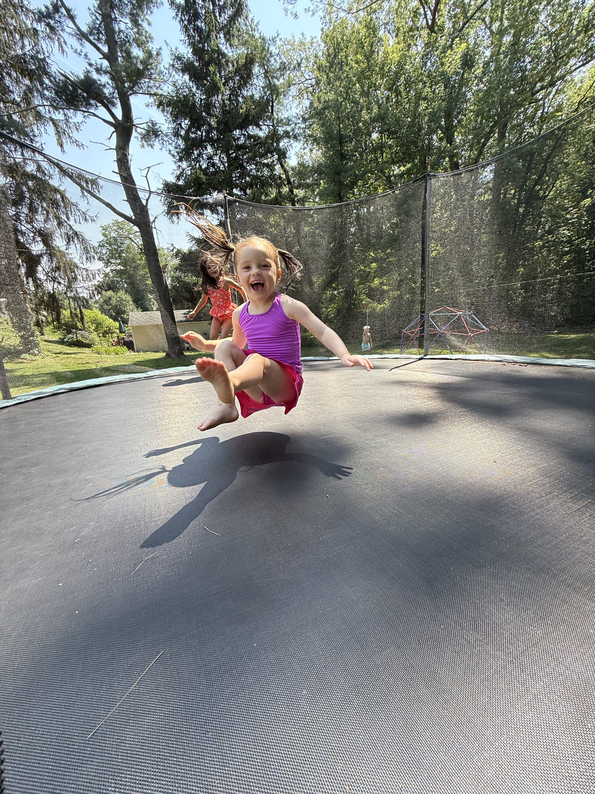 barefoot august evening on trampoline