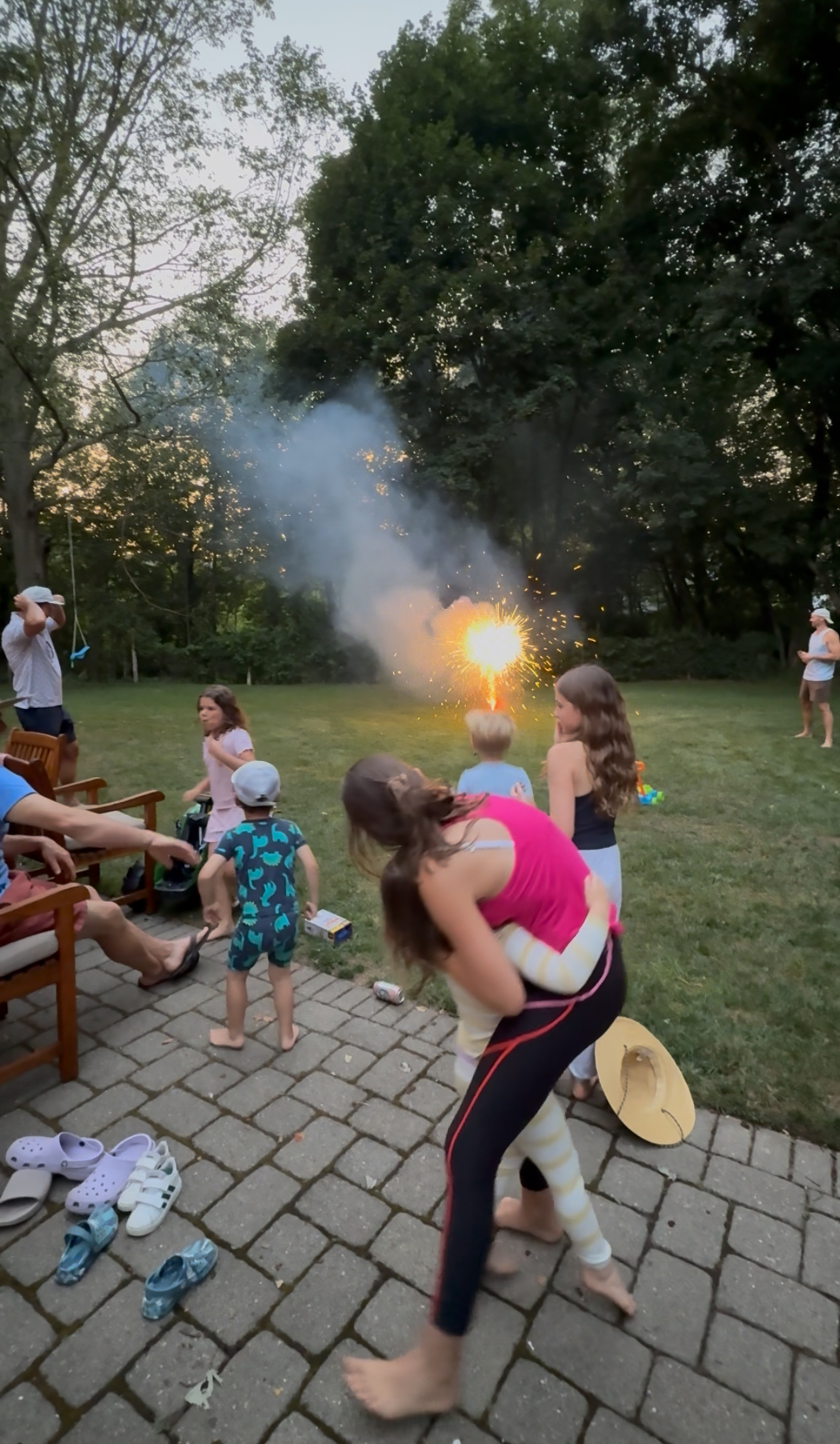 blurry photos of sparklers with cousins