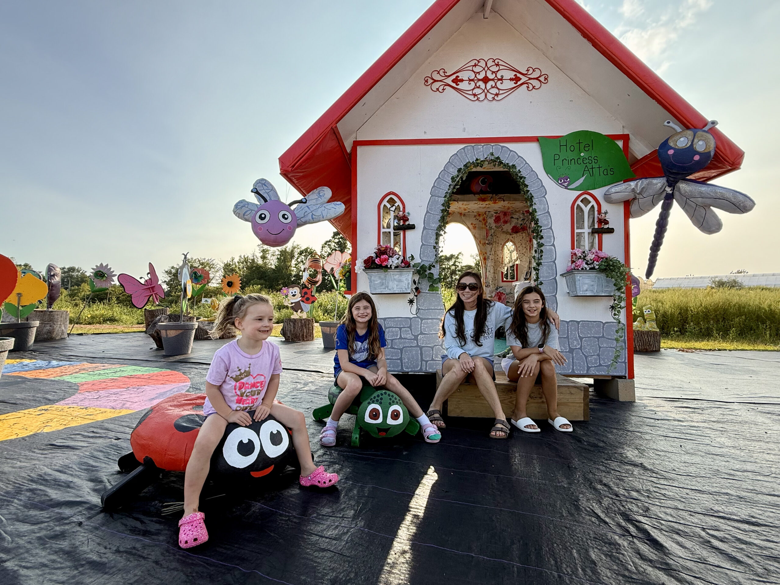 Mom three daughters at Beaumont Farms Bug Life Childrens Display Wallingford CT