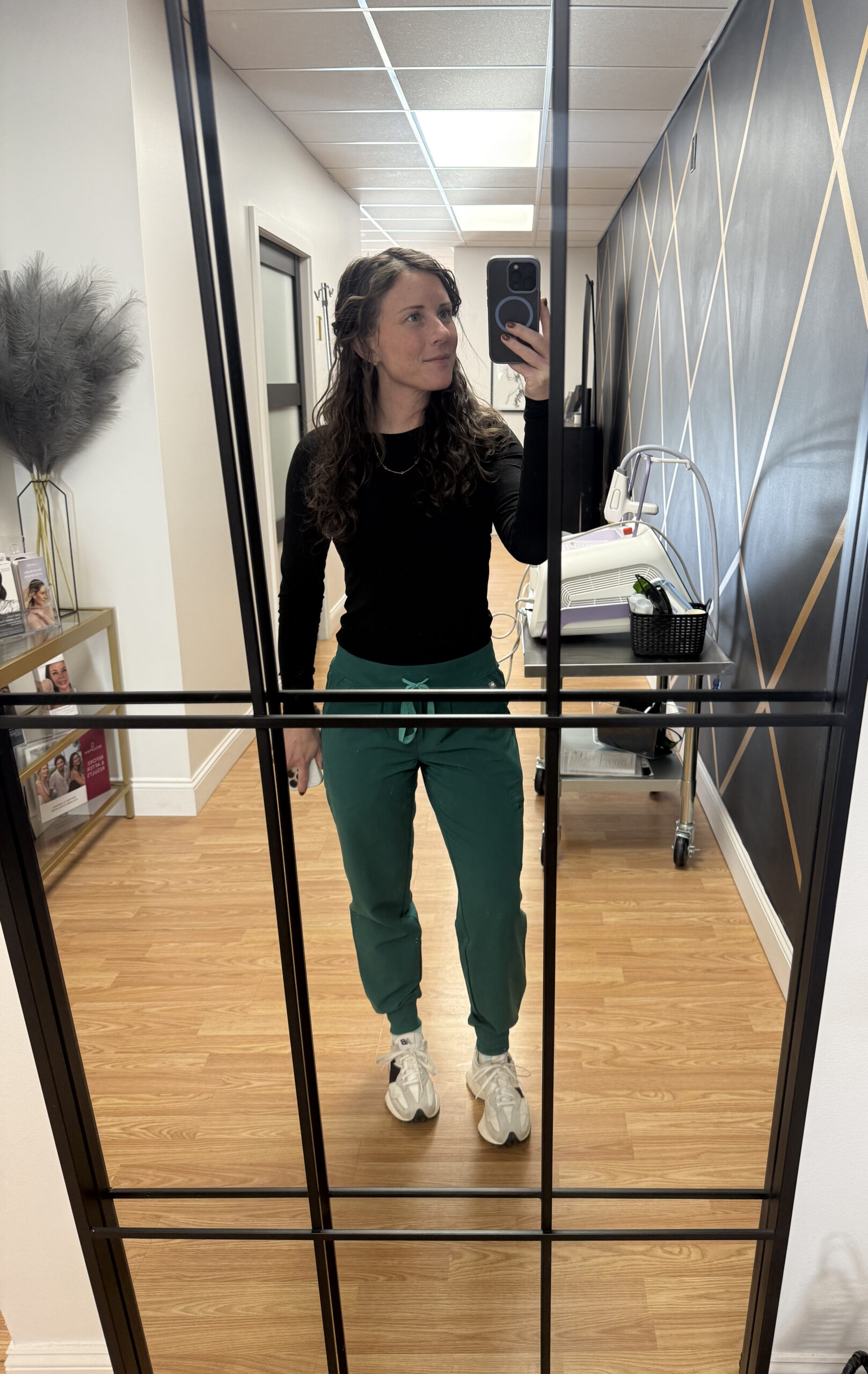 Green Figs Pants Joggers and Black Fitted Long sleeve Figs undershirt