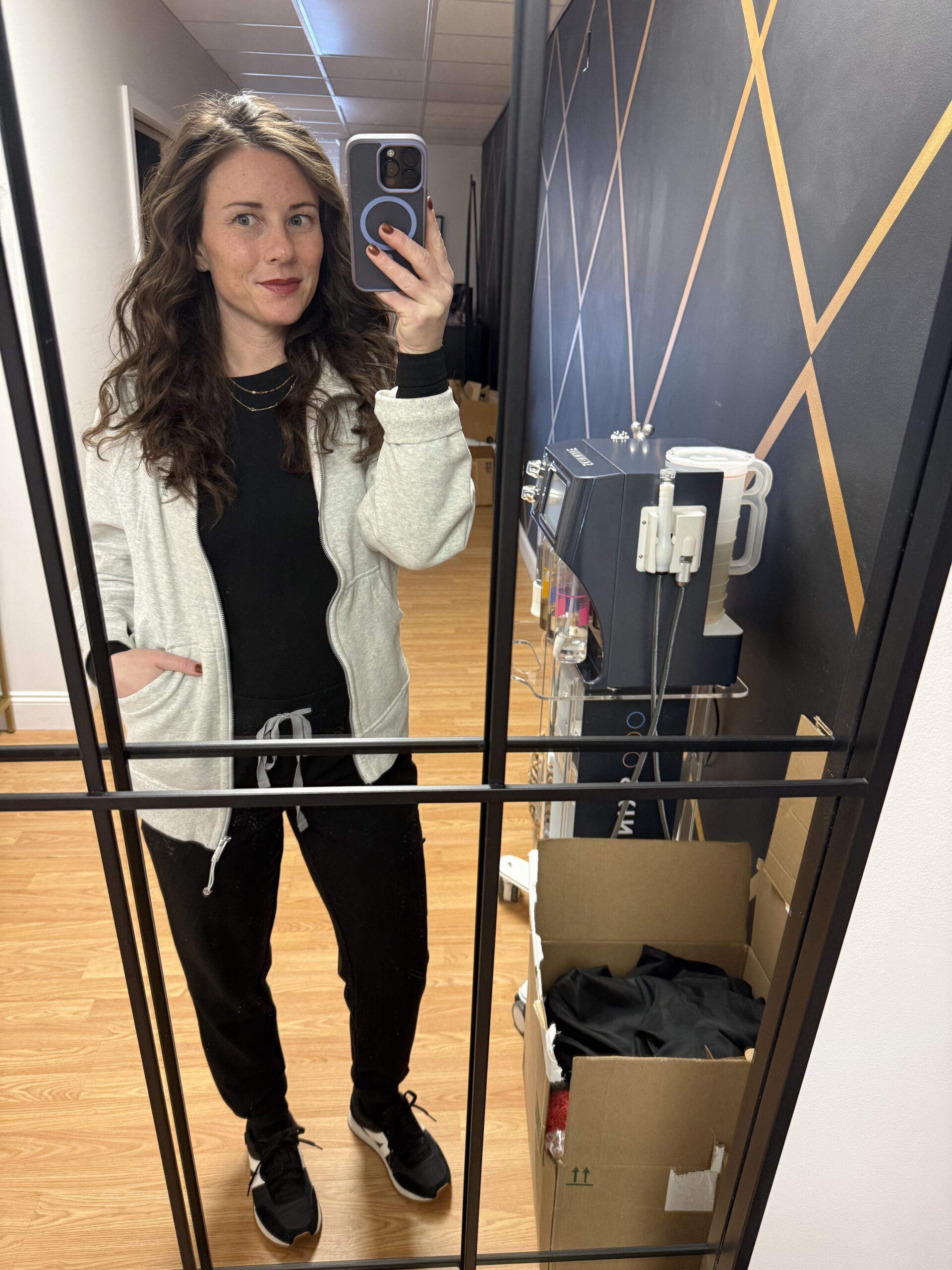 Black Figs Joggers Lululemon Zip Up Med Spa Office Manager Outfit