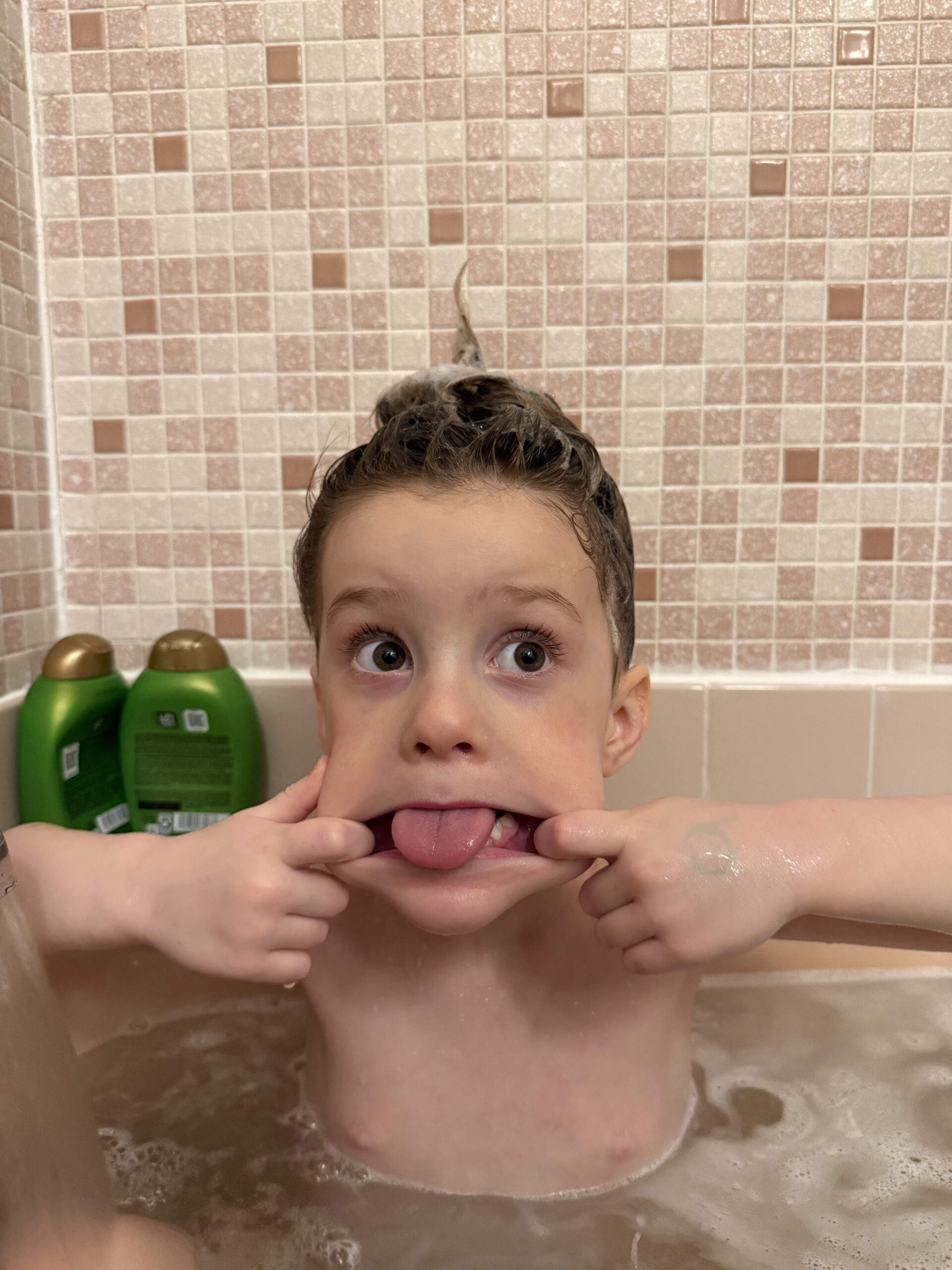 toddler making a silly face