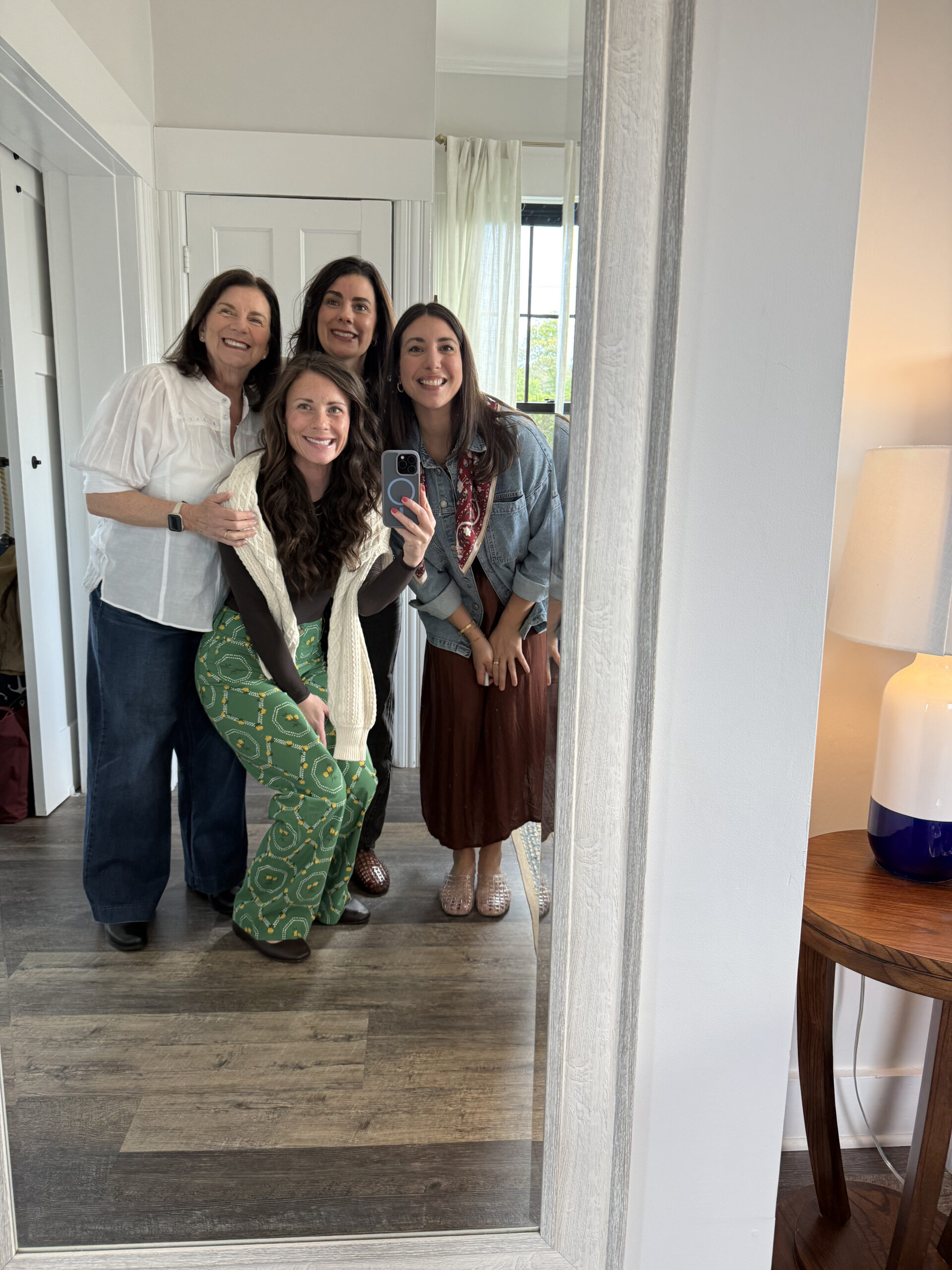 Mom and her daughters in Mystic mirror selfie in May