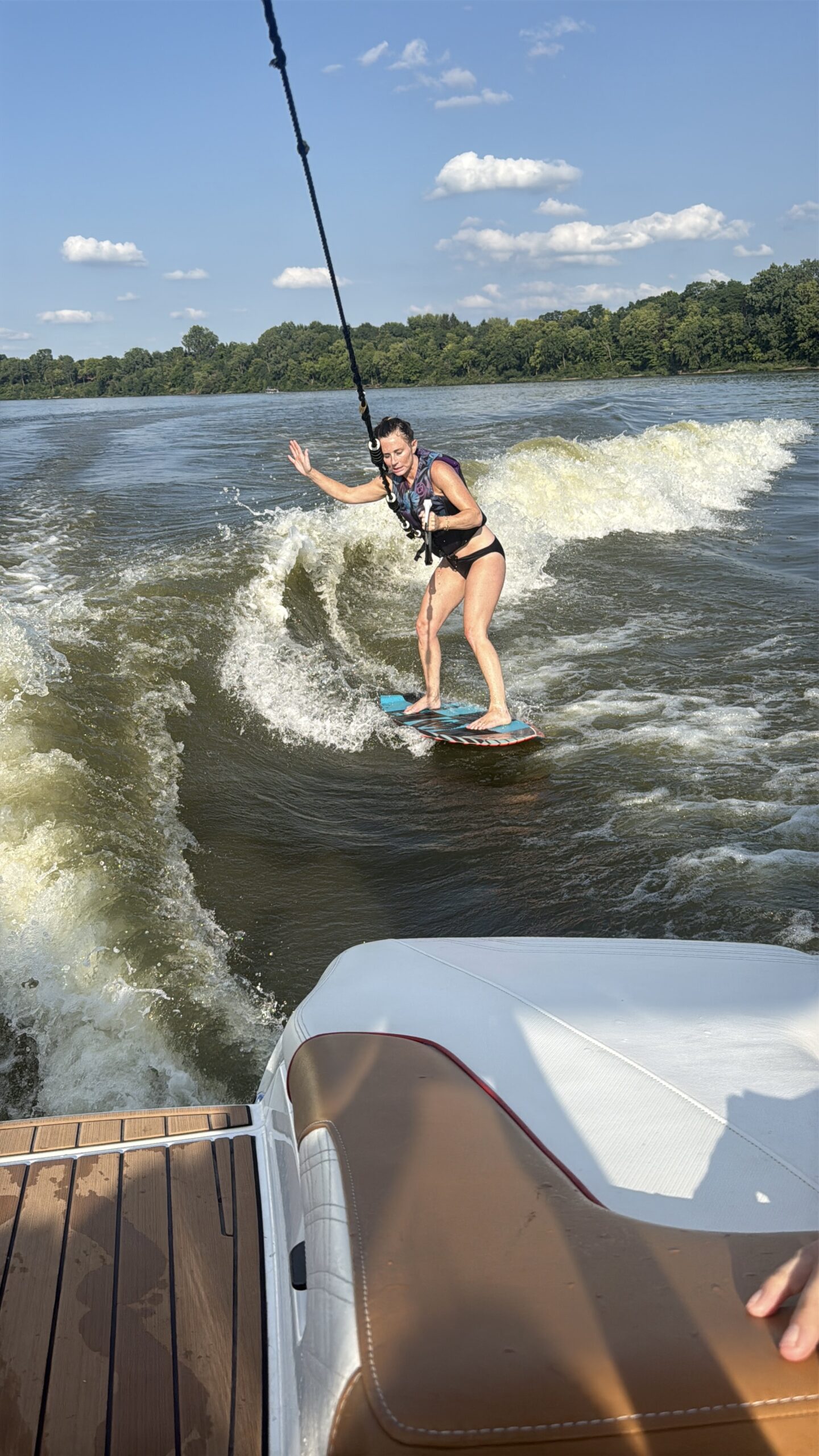 Mom trying wakeboard surfing Maumee River